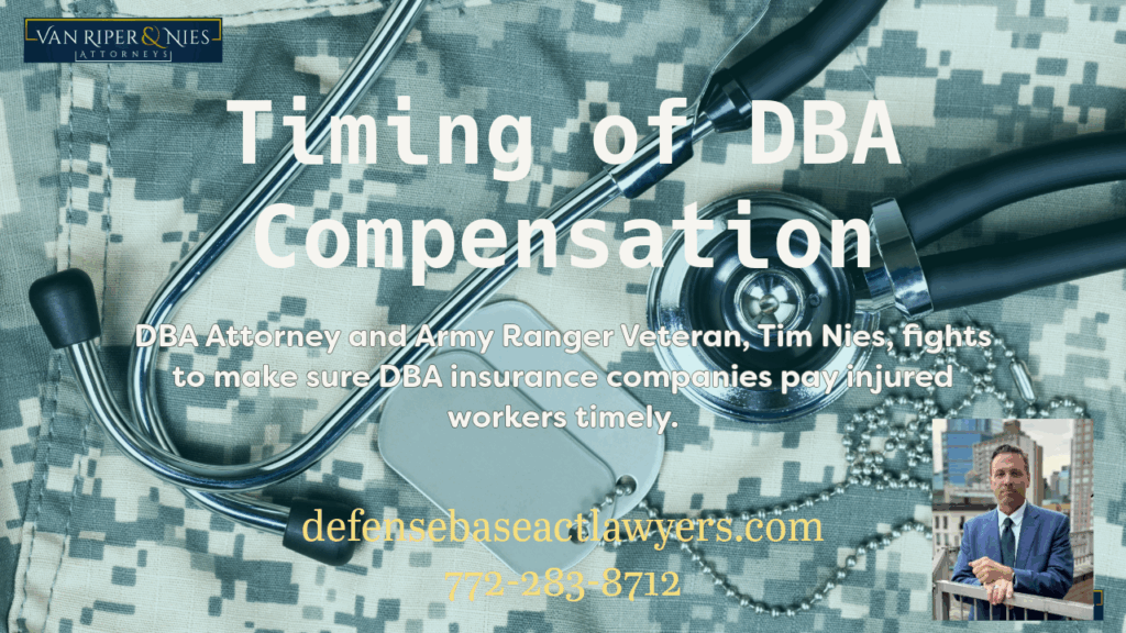 Photograph of military uniform and wording regarding timing of DBA pay with photograph of DBA lawyer