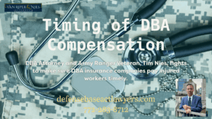 Photograph of military uniform and wording regarding timing of DBA pay with photograph of DBA lawyer
