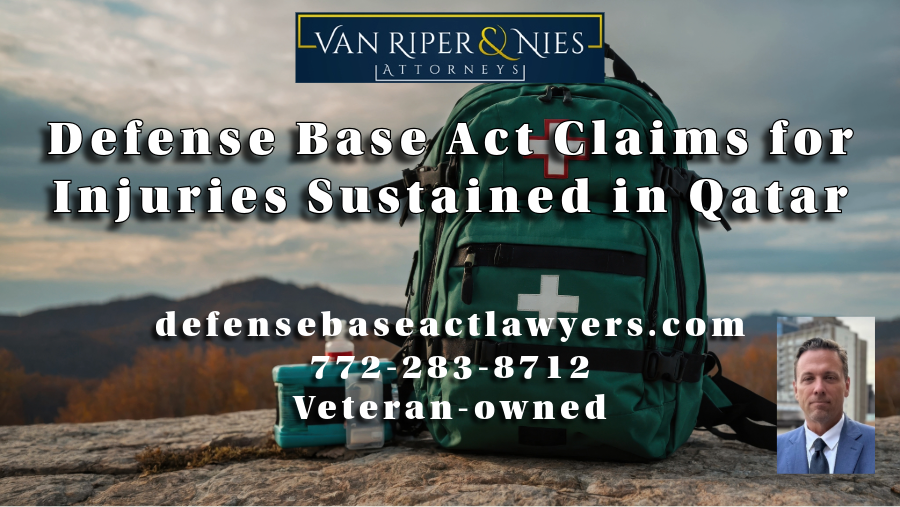 Photo of medic bag and photo of DBA attorney Tim Nies with text regarding Defense Base Act Claims for Injuries Sustained in Qatar